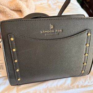 London Fog Black Crossbody Bag with Gold Accents